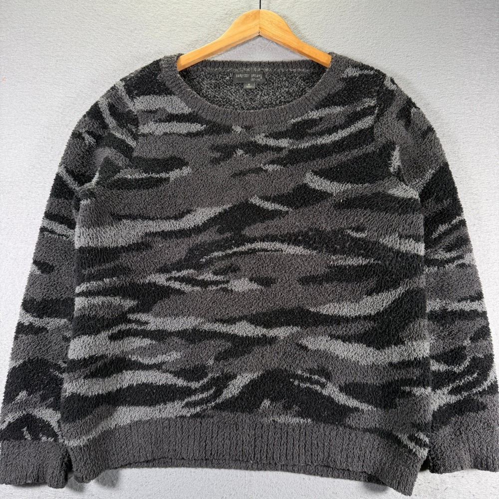 Barefoot Dreams CozyChic Camo Fuzzy Lounge Sweater Womens Medium Knit Classic